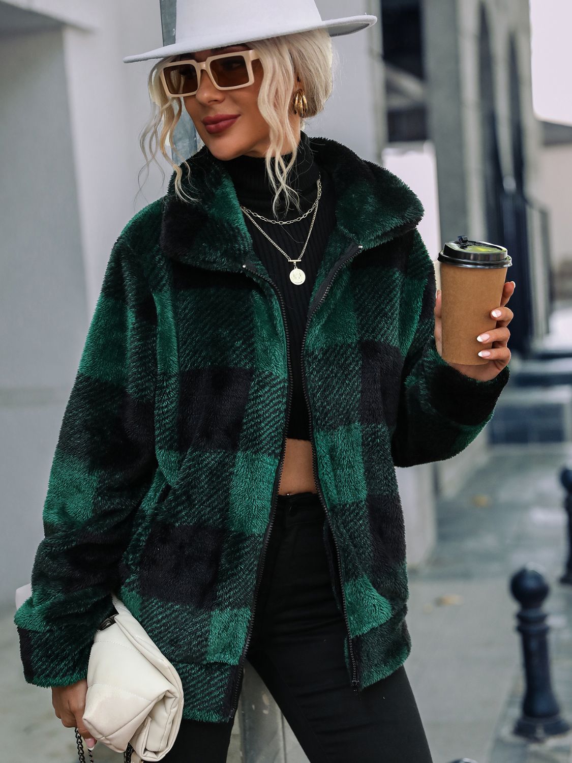 Karierte Jacke mit Reißverschlusskragen