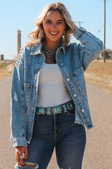 Jeansjacke mit Knopfleiste und offenem Saum