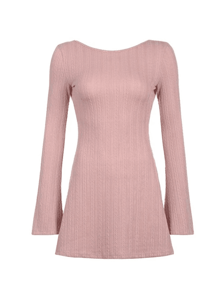 Backless Knitted Long Sleeve Mini Dress - HouseofHalley