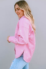 Jeansjacke mit Knopfleiste und Schlitz und Sternmuster
