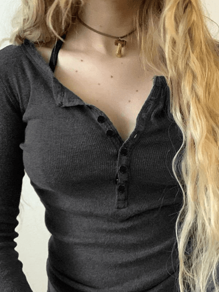 Button Down Long Sleeve Knit Top - HouseofHalley