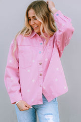 Jeansjacke mit Knopfleiste und Schlitz und Sternmuster