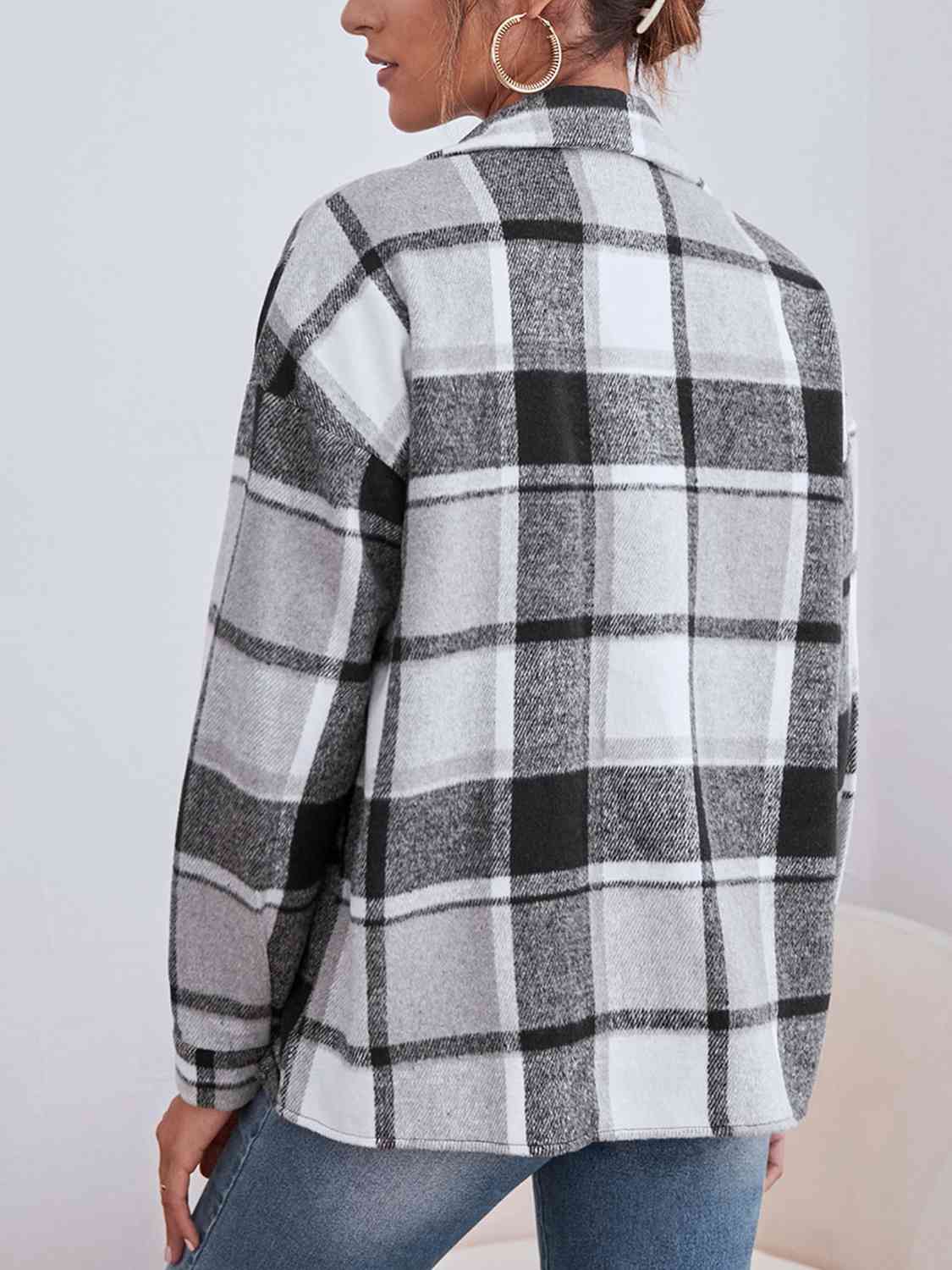 Karierte Button-Down-Jacke mit Kragen