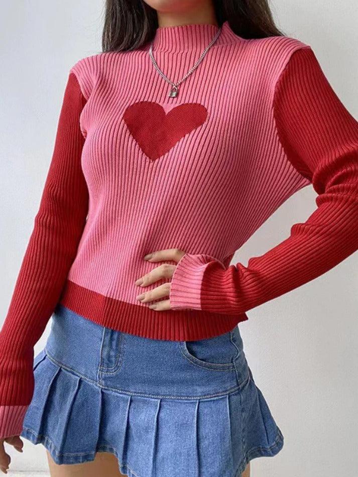 Knit Heart Print Slim Sweater - HouseofHalley