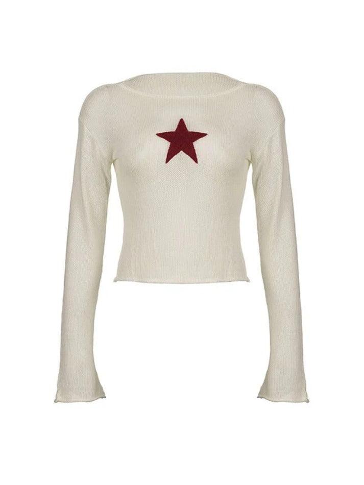 Star Crochet Knit Cropped Sweater