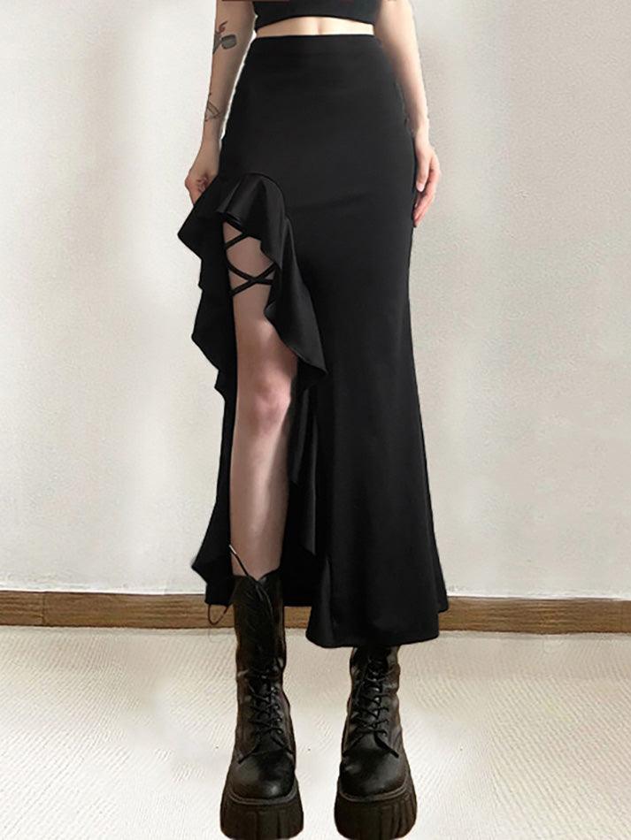 High Waist Irregular Split Goth Skirt - HouseofHalley