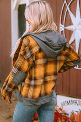 Karierte Jacke mit Kapuze und Knopfleiste vorne