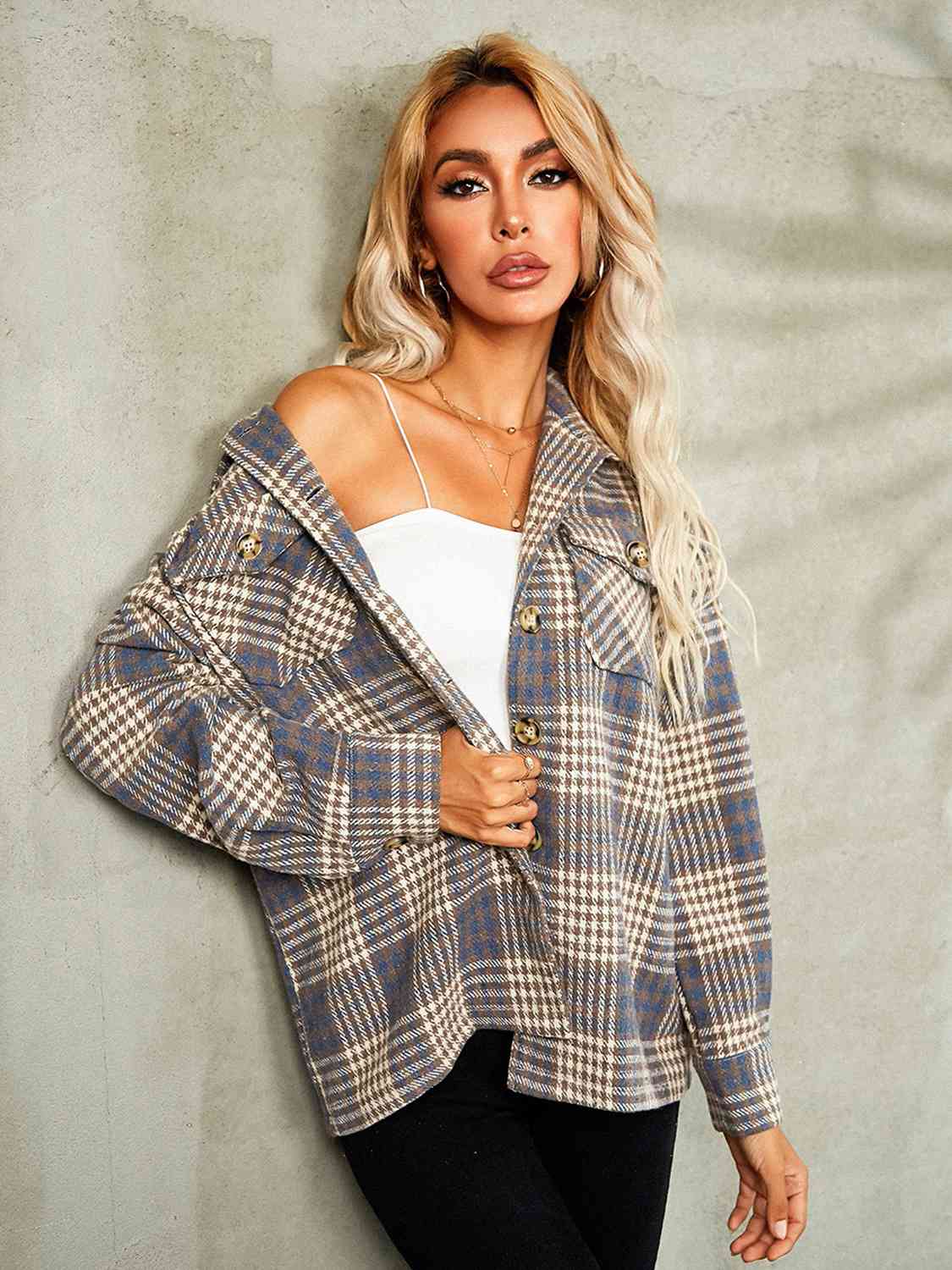 Karierte Jacke mit Button-Down-Kragen