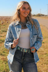 Jeansjacke mit Knopfleiste und offenem Saum