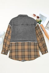 Karierte Jeansjacke mit offenem Saum und Knopfleiste