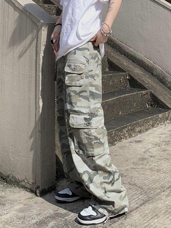 Camo Print Baggy Parachute Cargo Pants - HouseofHalley