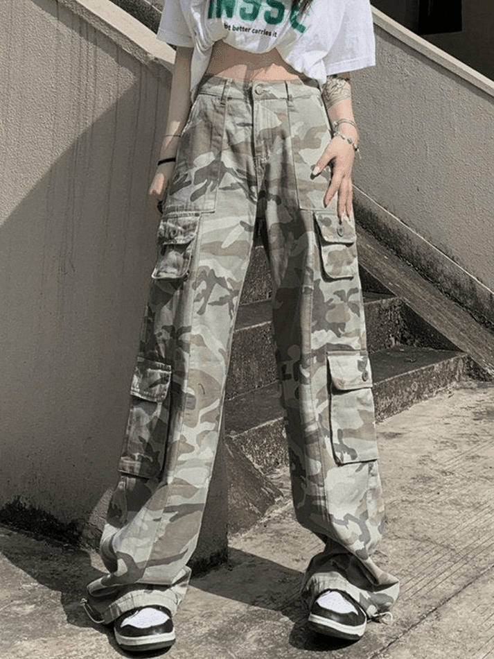 Camo Print Baggy Parachute Cargo Pants - HouseofHalley