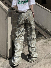 Camo Print Baggy Parachute Cargo Pants