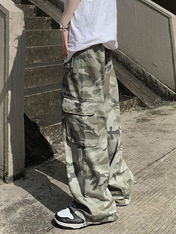 Camo Print Baggy Parachute Cargo Pants