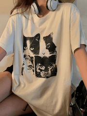 Cat Print Loose Oversized Short Sleeve Tee - HouseofHalley