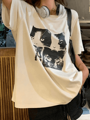 Cat Print Loose Oversized Short Sleeve Tee - HouseofHalley