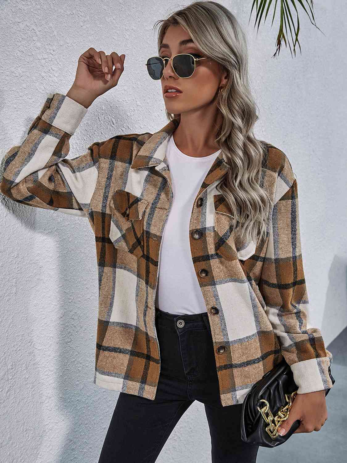 Karierte Jacke mit Button-Down-Kragen