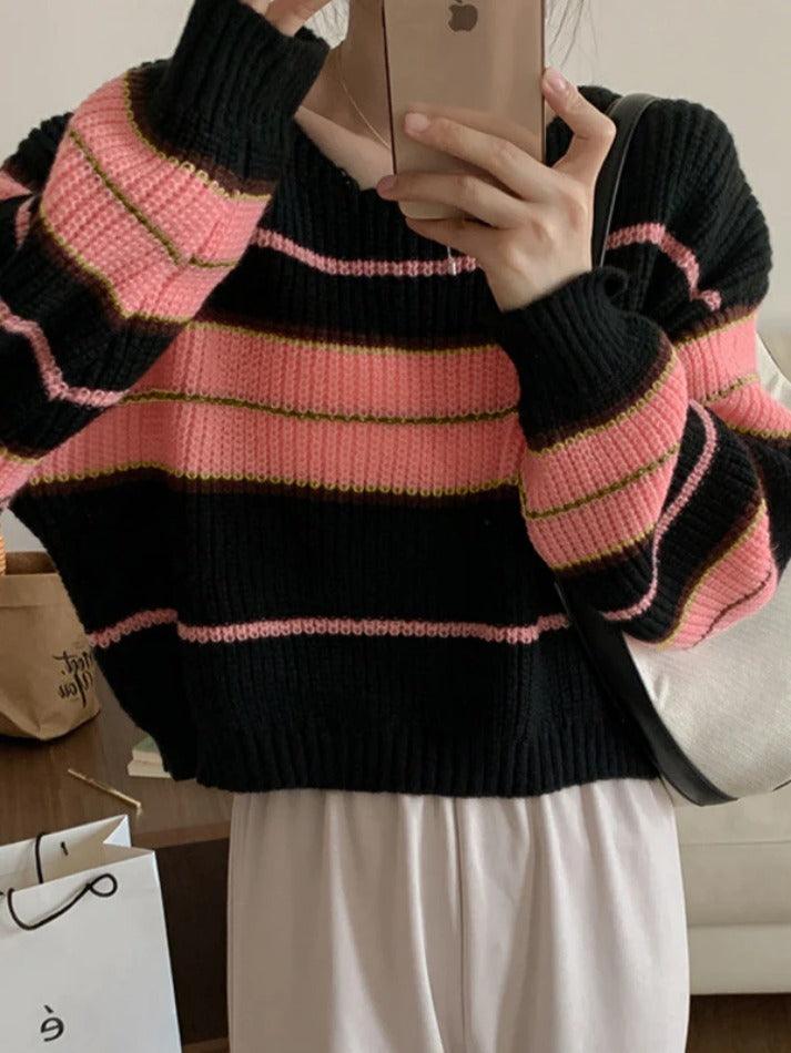 Stripe Splice Short Sweater