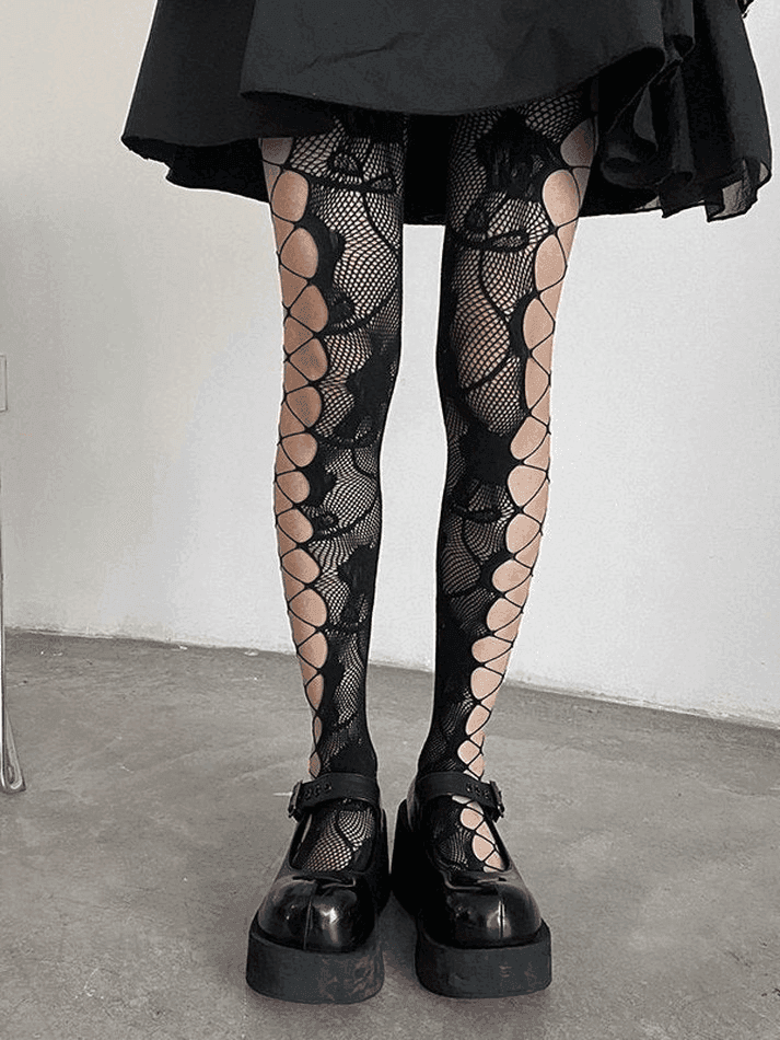 Criss Cross Cutout Floral Mesh Tights - HouseofHalley