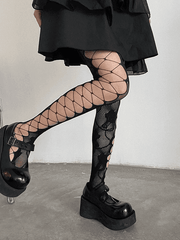 Criss Cross Cutout Floral Mesh Tights