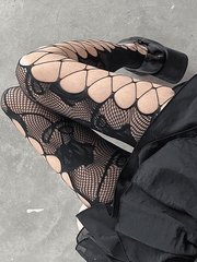 Criss Cross Cutout Floral Mesh Tights