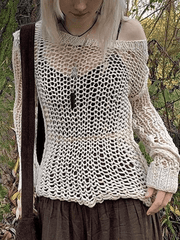 Crochet Hollow Long Sleeve Knit Top - HouseofHalley