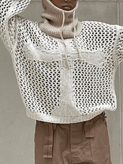 Cross Pattern Crochet Hollow Long Sleeve Knit Top - HouseofHalley