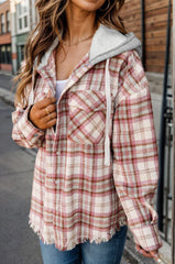 Karierte Kapuzenjacke mit offenem Saum und Kordelzug