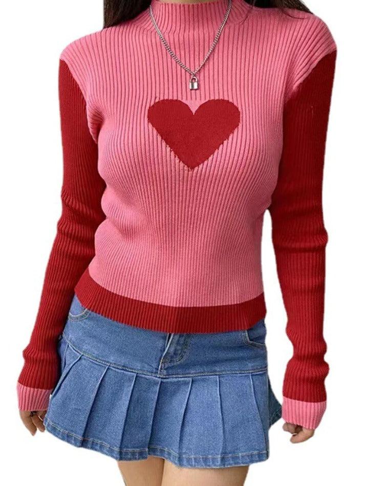 Knit Heart Print Slim Sweater - HouseofHalley