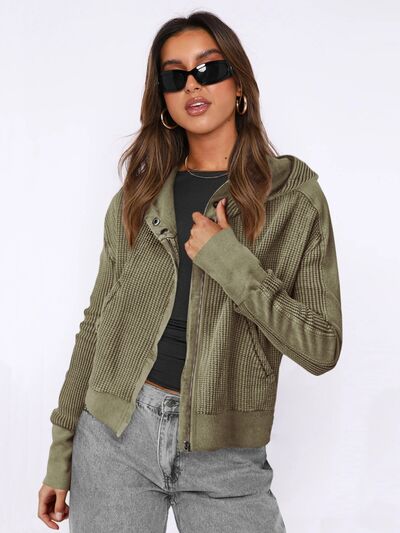 Waffelstrickjacke mit überschnittenen Schultern und Kapuze
