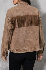 Jeansjacke mit Fransenbesatz und Druckknöpfen