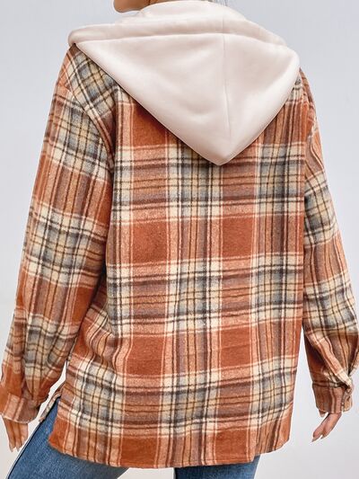 Karierte Kapuzenjacke mit Knopfleiste und Kordelzug