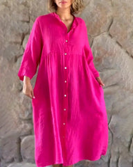 Loose-fitting shirt dress in cotton and linen