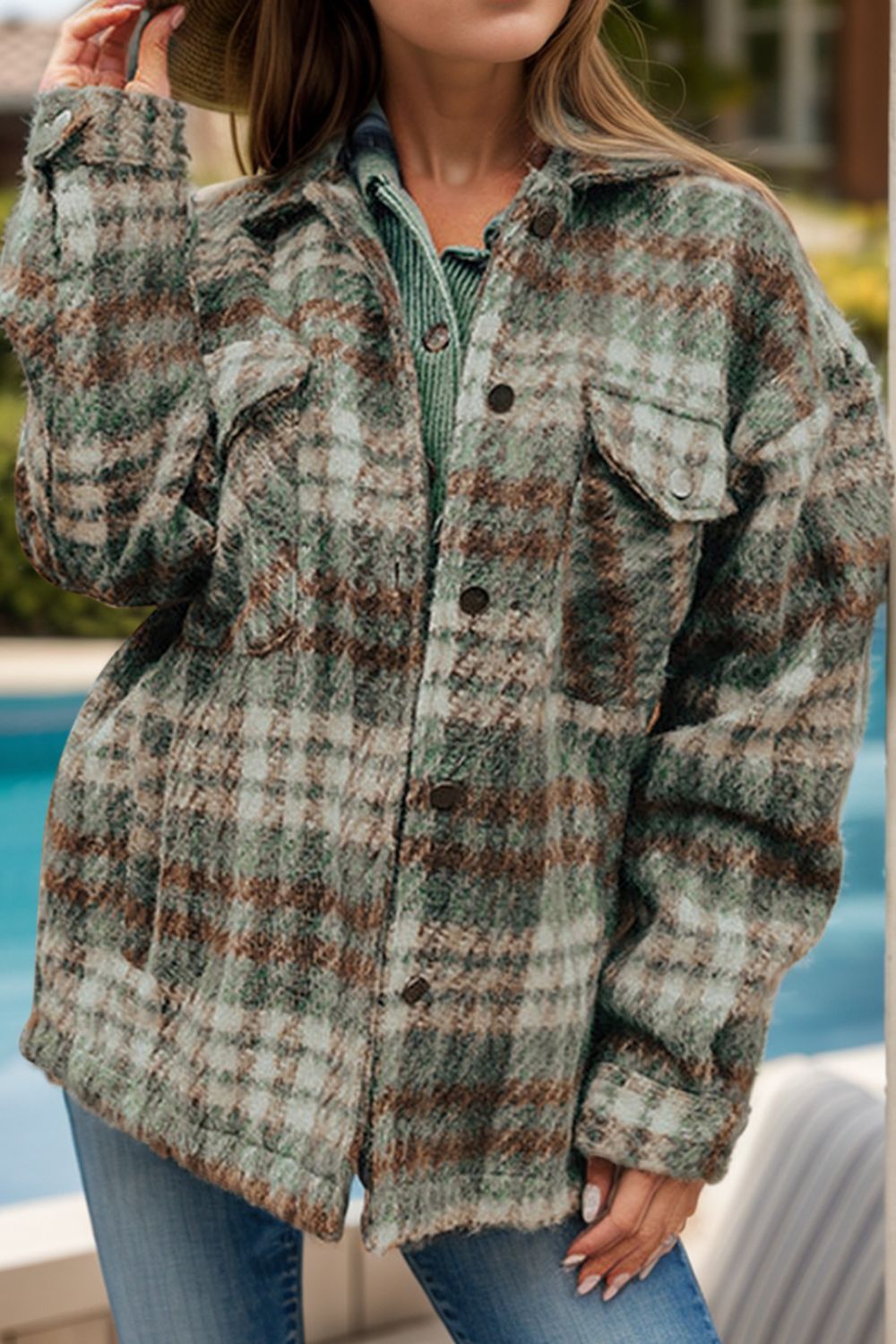 Karierte, langärmlige Jacke mit Knöpfen