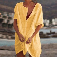 Blusa suelta de manga corta de un solo color 