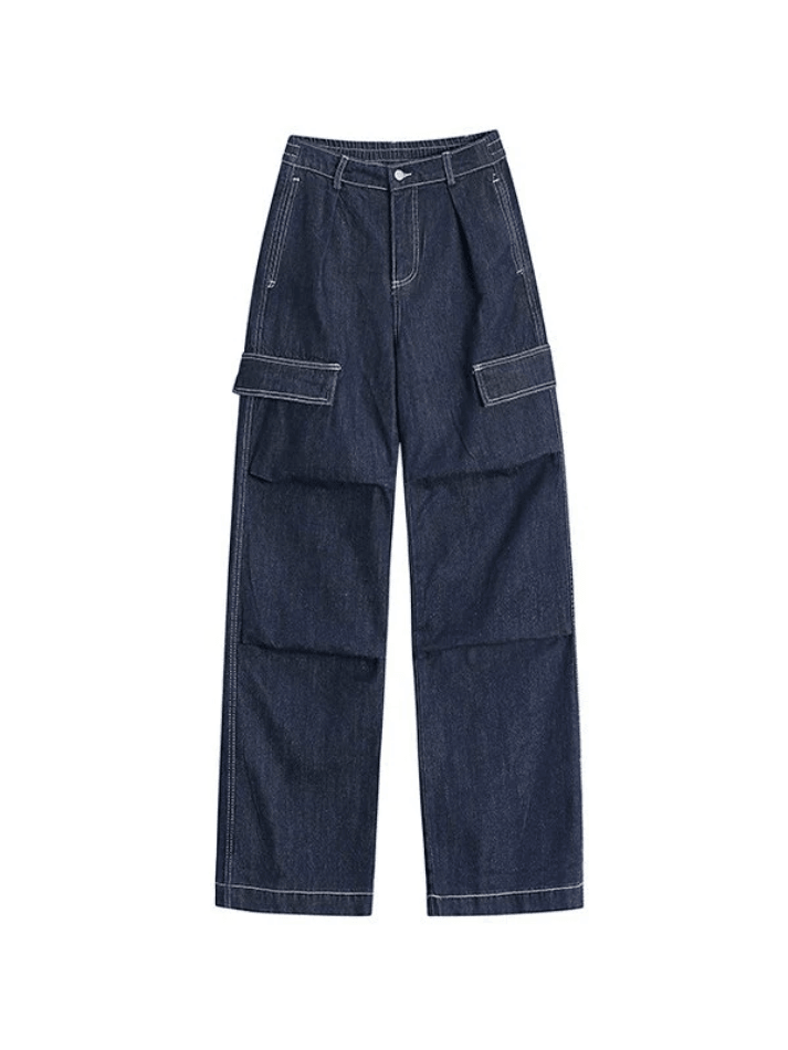 Dark Wash Baggy Cargo Jeans - HouseofHalley