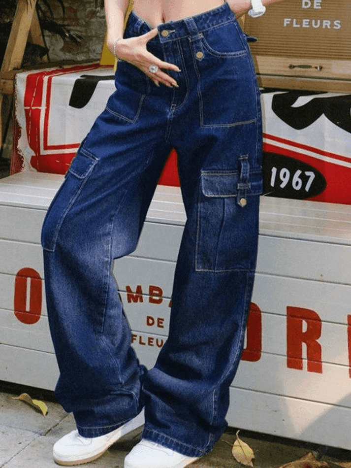 Dark Wash Vintage Cargo Jeans - HouseofHalley