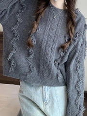 Solid Tassel Cable Knit Sweater - HouseofHalley