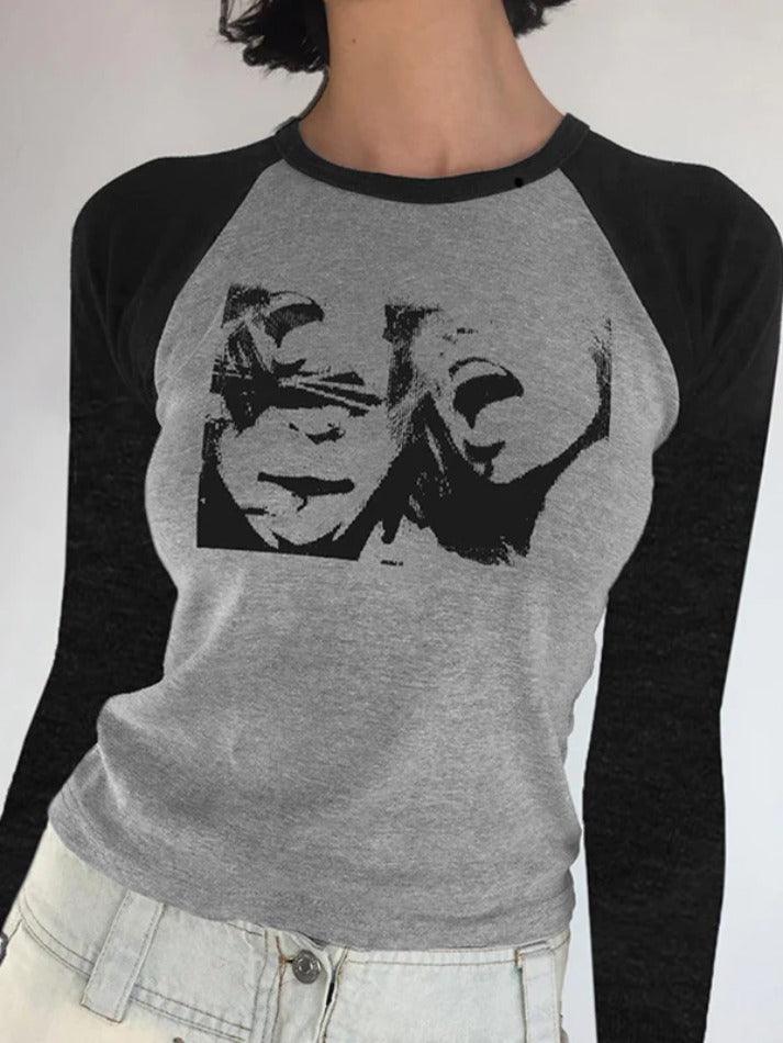 Street Portrait Print Raglan Ribbed Long Sleeve Knit - HouseofHalley