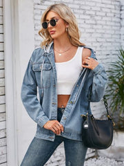 Jeansjacke mit abnehmbarer Kapuze und Knopfleiste
