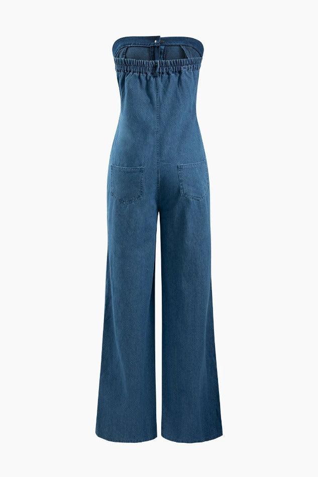 Destroyed Denim Strapless Jumpsuit - HouseofHalley