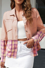 Karierte Jacke mit offenem Saum und Kragen
