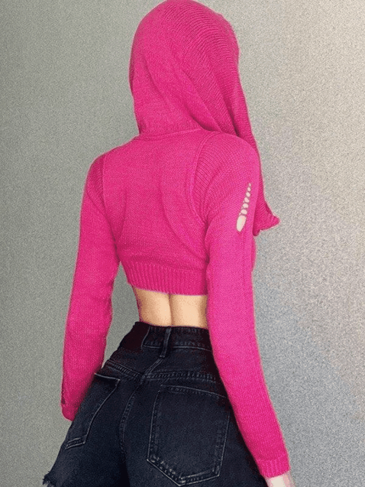 Distressed Hooded Knit Crop Top - HouseofHalley