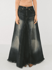 Distressed Patchwork Denim Maxi Skirt - HouseofHalley