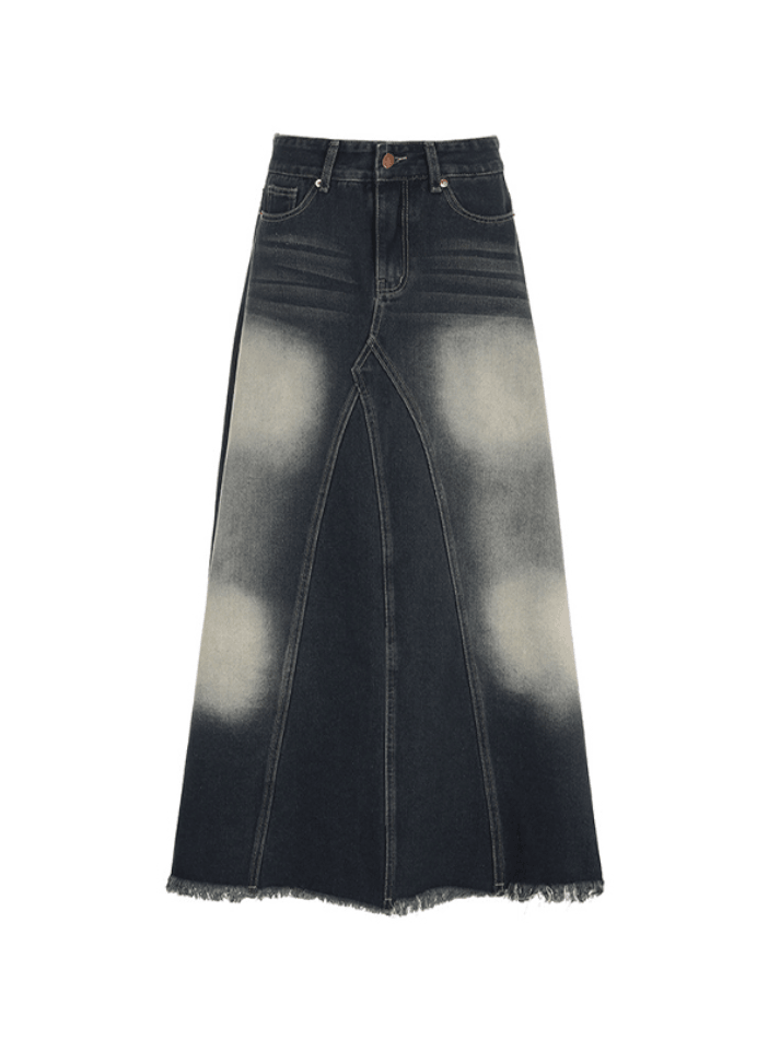 Distressed Patchwork Denim Maxi Skirt