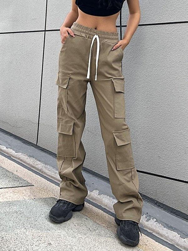 Drawstring Pocket Straight Cargo Pants - HouseofHalley