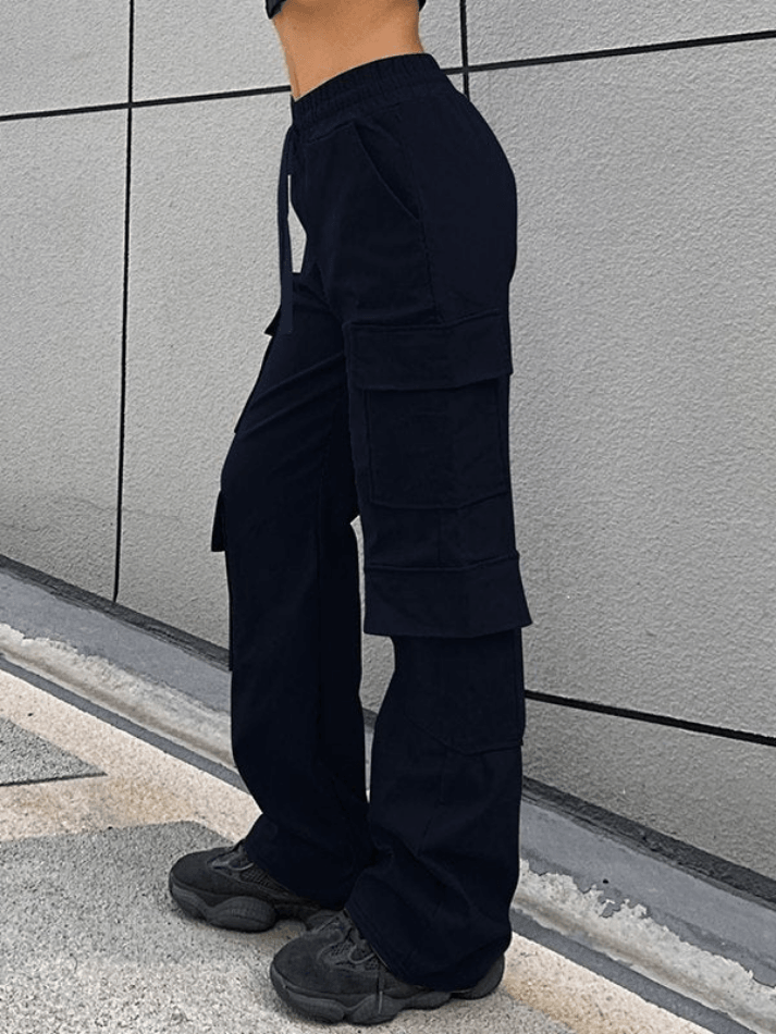 Drawstring Pocket Straight Cargo Pants - HouseofHalley