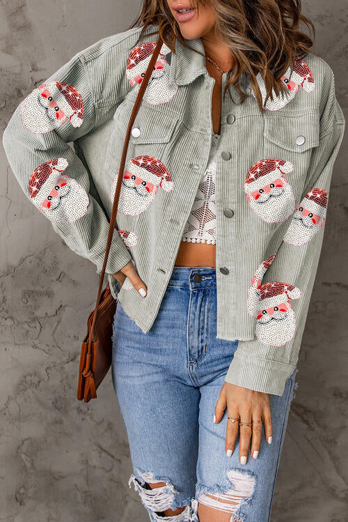 Jacke mit Pailletten und Knopfleiste vorne und Weihnachtsmann-Print