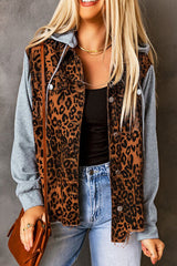 Jeansjacke mit Leopardenmuster und Kapuze im Used-Look