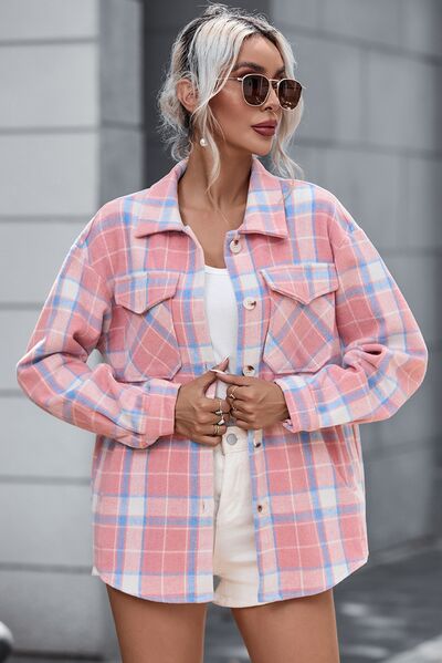 Karierte Jacke mit Taschen, Kragen und Knopfleiste